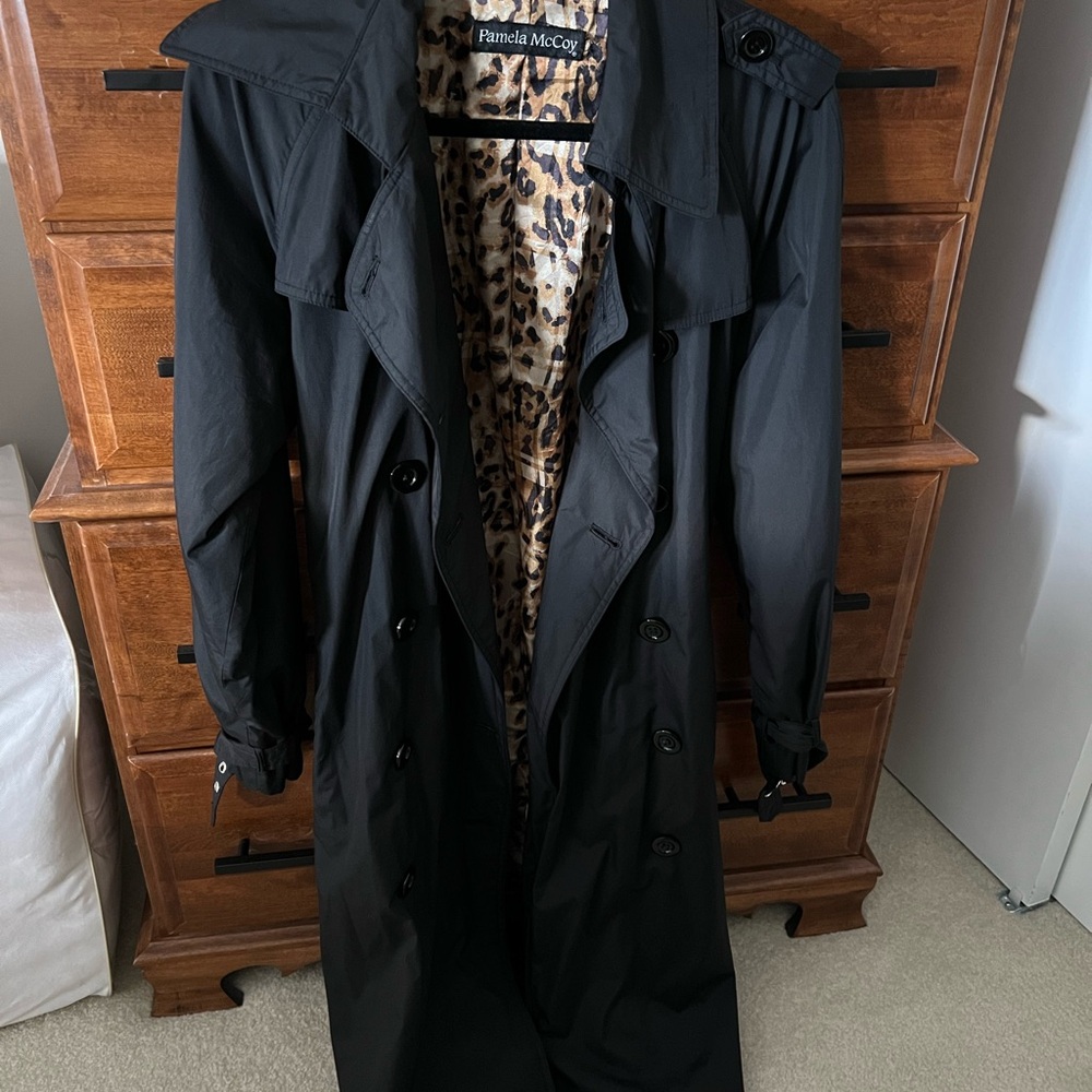 Pamela McCoy Black Coat with Leopard Print